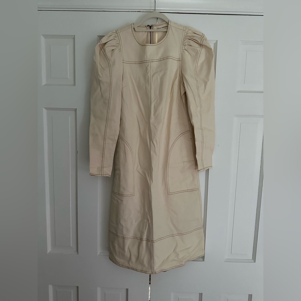 Ulla Johnson Cream Denim Puff Sleeve Midi Dress 4